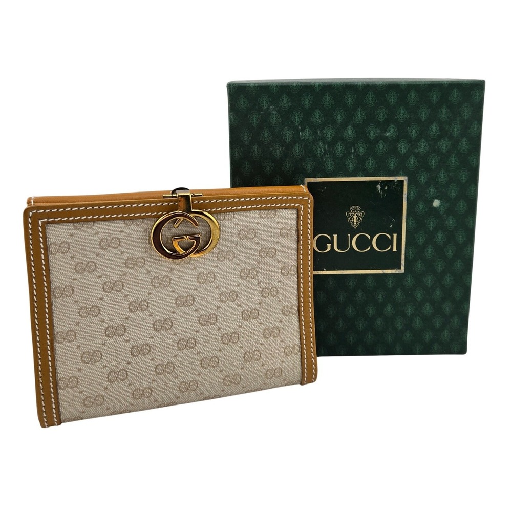 Gucci Vintage GG Supreme Canvas Bifold Wallet Tan Leather Interlocking G Logo - Picture 1 of 10